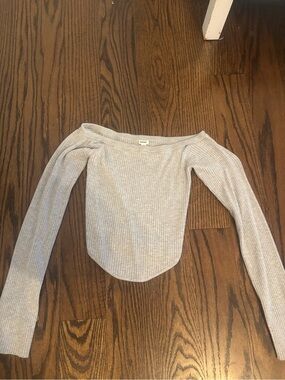 GARAGE- Ribbed Off-Shoulder Long Sleeve Top - Light Gray